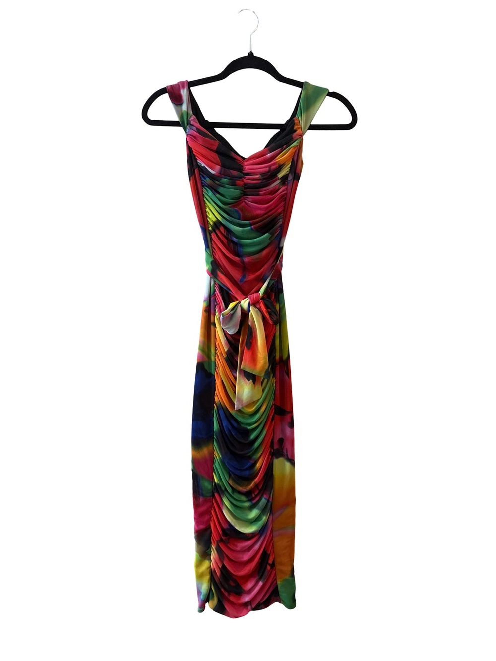 AFRM Multicolor Tie-Front Ruched Dress - Rainbow Print